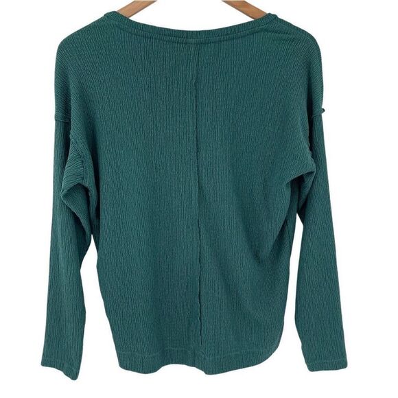By Anthropologie Textured Crepe V-Neck Long Sleeve Top Green Women Small - Picture 2 of 6
